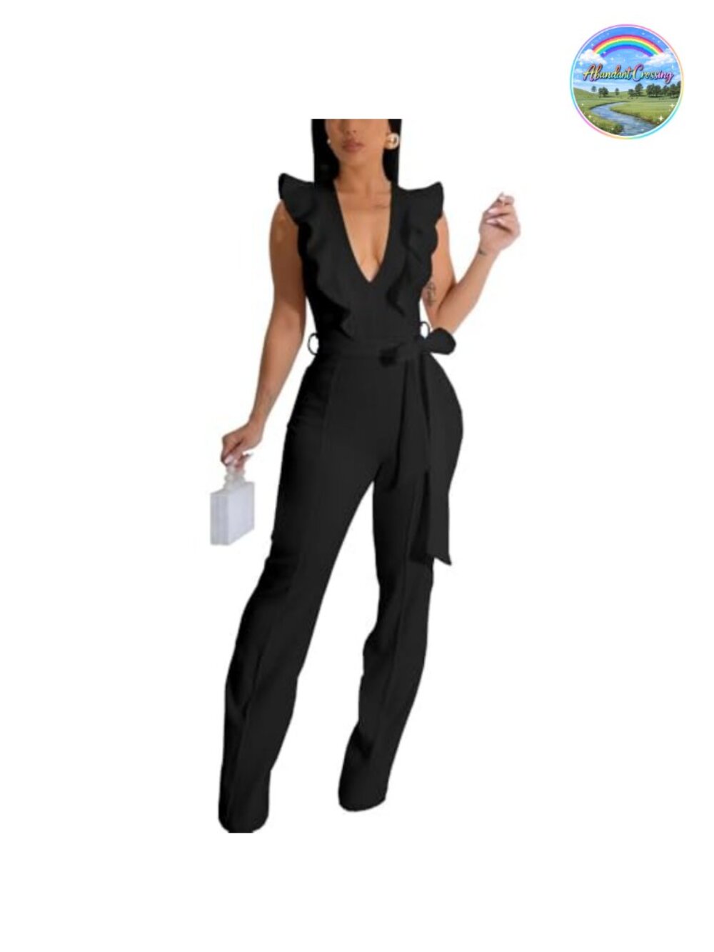 Women's V-Neck Sleeveless Ruffle Wide Leg Jumpsuit Party Clubwear